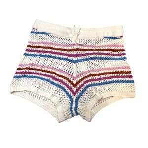 L*Space On The Horizon Knit Shorts Striped Crochet White/Pink/Blue Size M